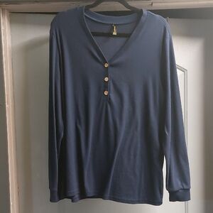 Hot Gift Women's Deep Blue Long Sleeve Henley Sz XL